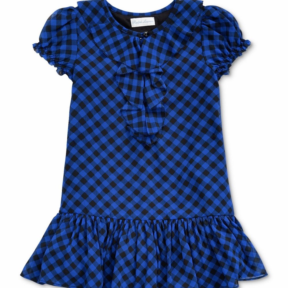 Polo Ralph Lauren Baby Girls Checked Dress Navy/Blue and Bottom